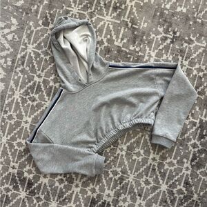 GUC M Forever 21 F21 Grey Marled Cropped Hoodie Blue Black White Stripes sleeve